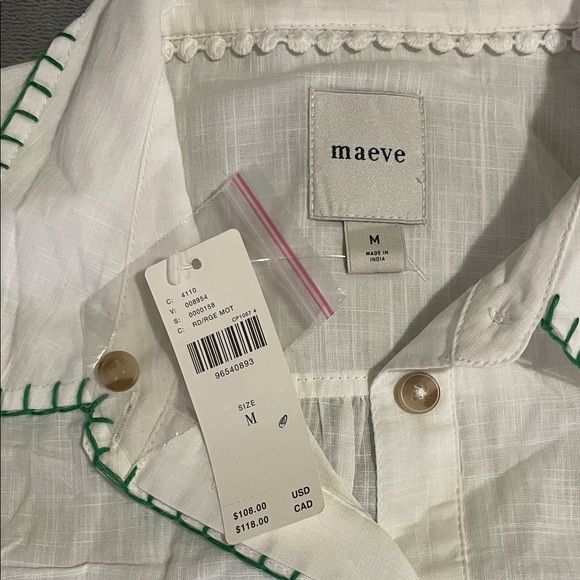 Maeve White Shirt with Strawberry Embroidery - NWT M - Picture 2 of 3